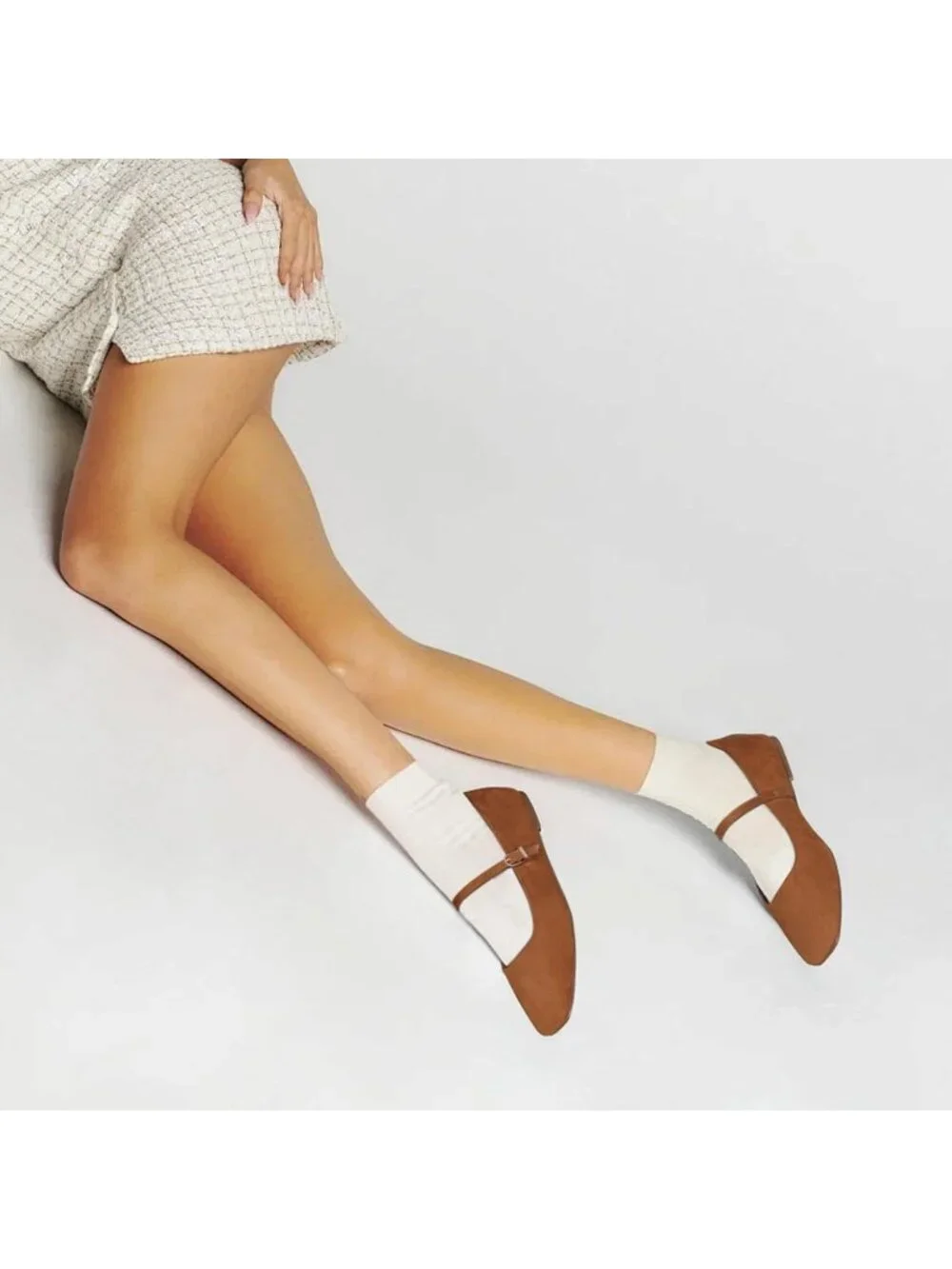 Women's Brown Suede Leather Adjustable Strap Mary Jane Closed Toe Flats Shoes - Picture 5 of 7